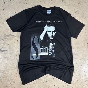 Amazing Vintage 90s Hanes Sting Nothing Like The Sun Black T-Shirt Size Medium